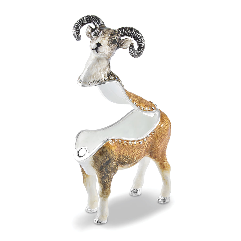 Luxury Giftware by Jere Bejeweled NORMAN Ram Trinket Box with Matching 18 inch Necklace