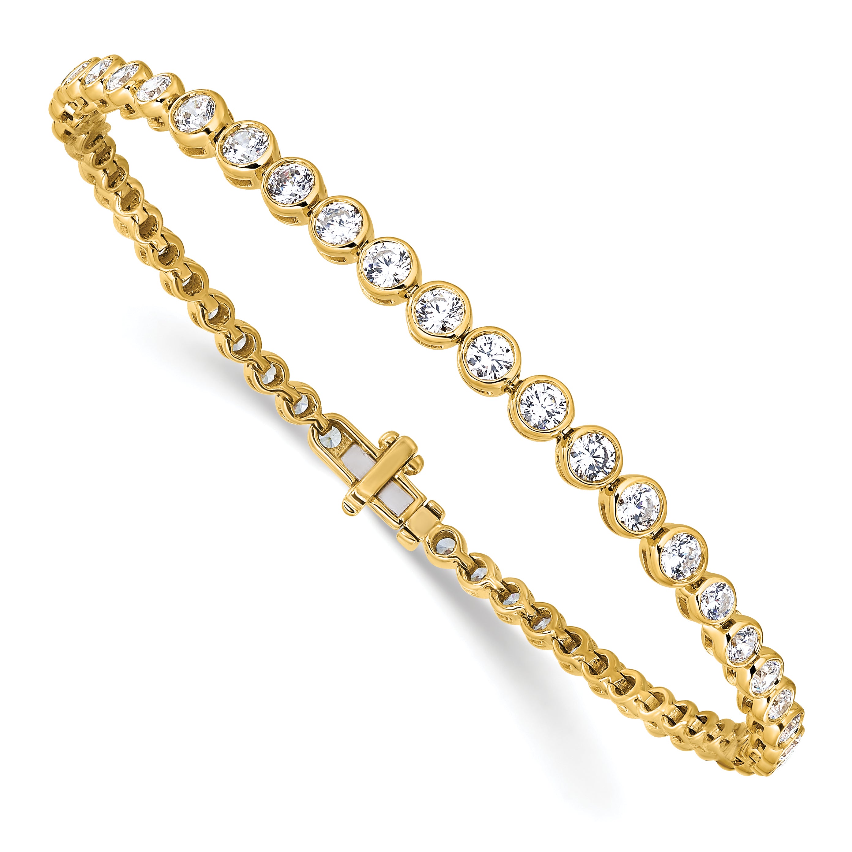 14k 3 carat Lab Grown Diamond VS/SI+ G+ Complete Round Bezel Set 7 inch Tennis Bracelet