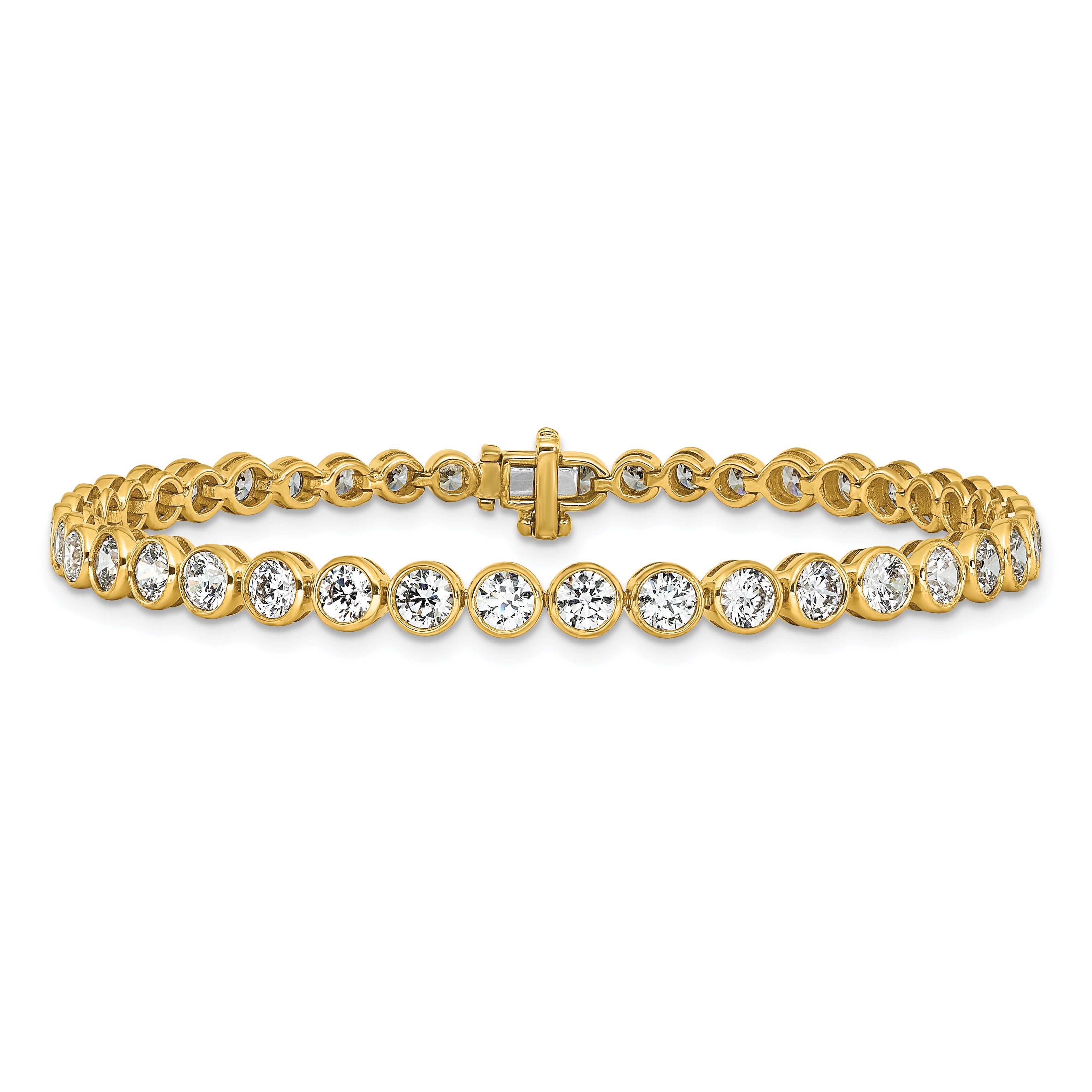 14k 5 carat Lab Grown Diamond VS/SI+ G+ Complete Round Bezel Set 7 inch Tennis Bracelet