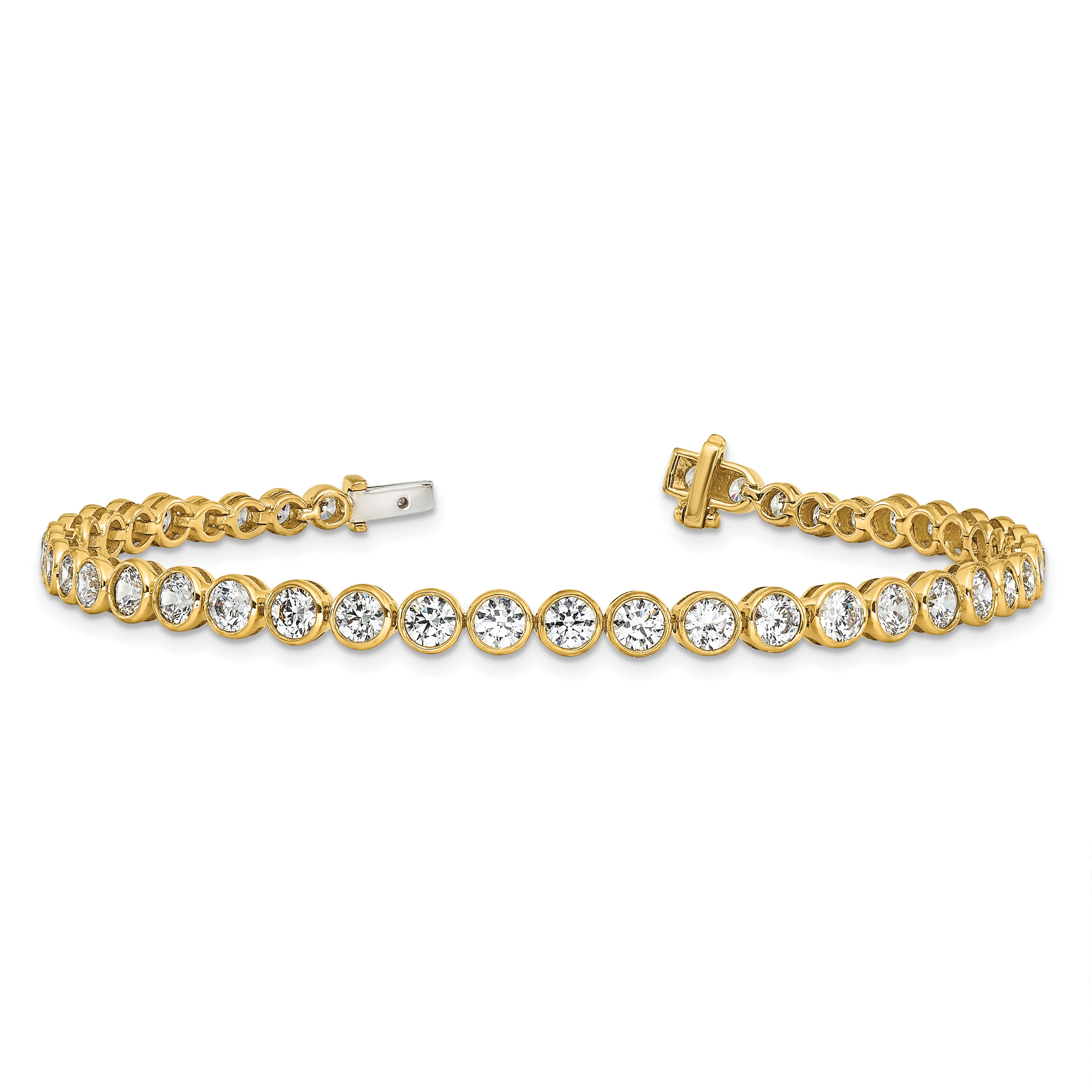 14k 5 carat Lab Grown Diamond VS/SI+ G+ Complete Round Bezel Set 7 inch Tennis Bracelet