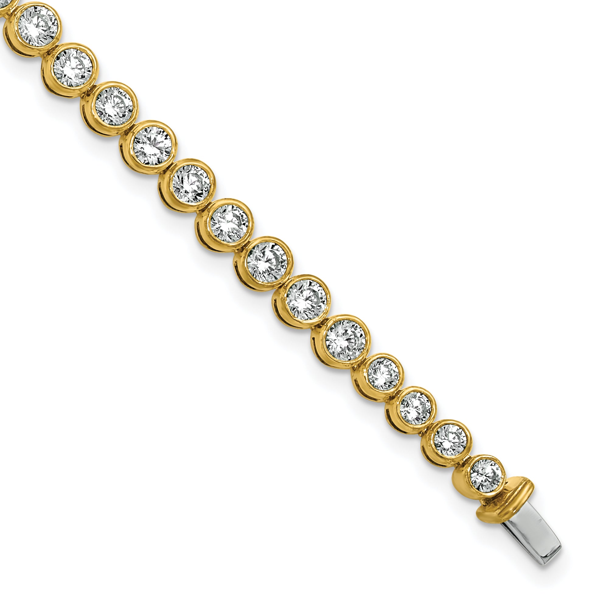 14k 5 carat Lab Grown Diamond VS/SI+ G+ Complete Round Bezel Set 7 inch Tennis Bracelet