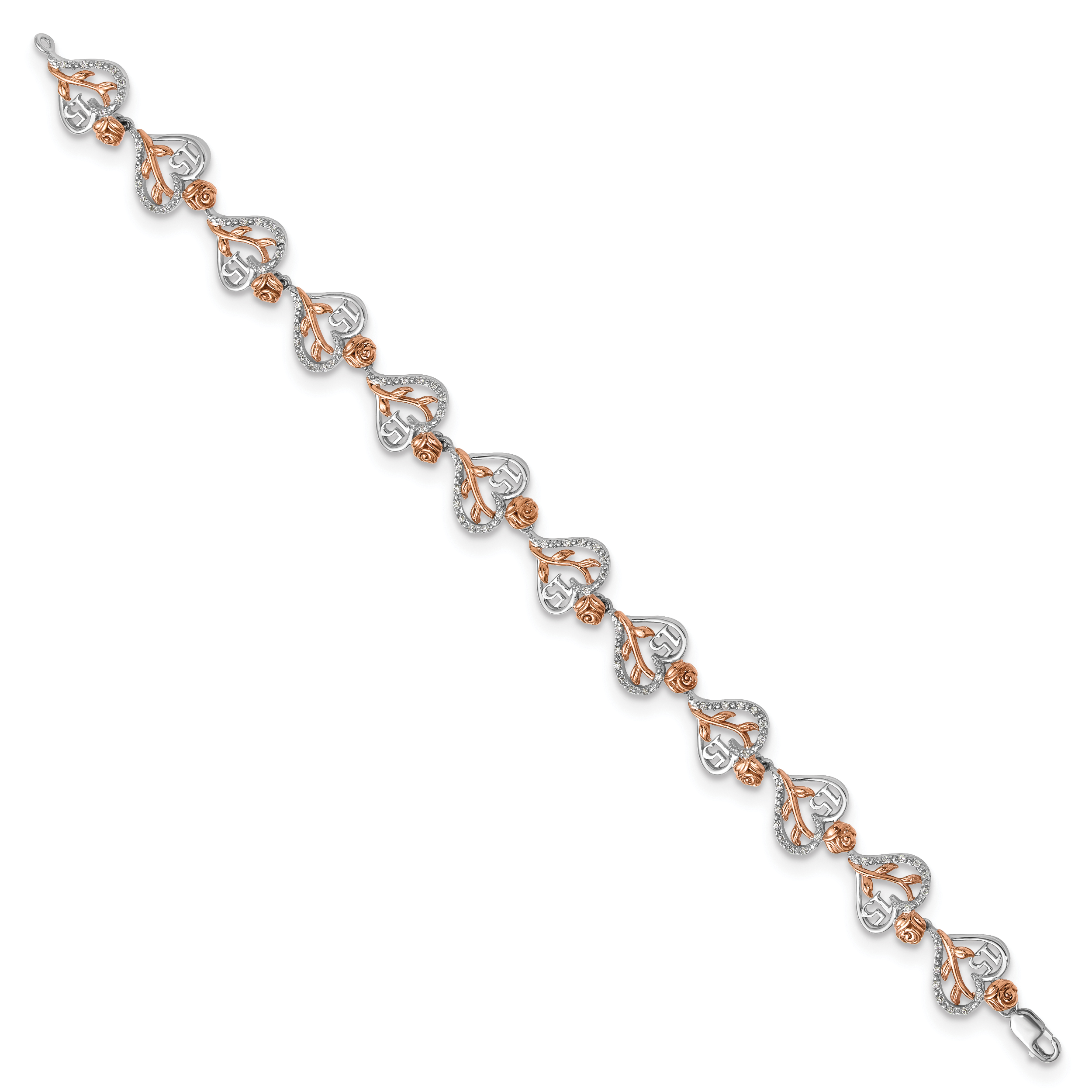 14K White and Rose Gold Complete 1/3 carat Diamond 15 and Rose Quinceanera Heart 7 inch Bracelet Secondary image