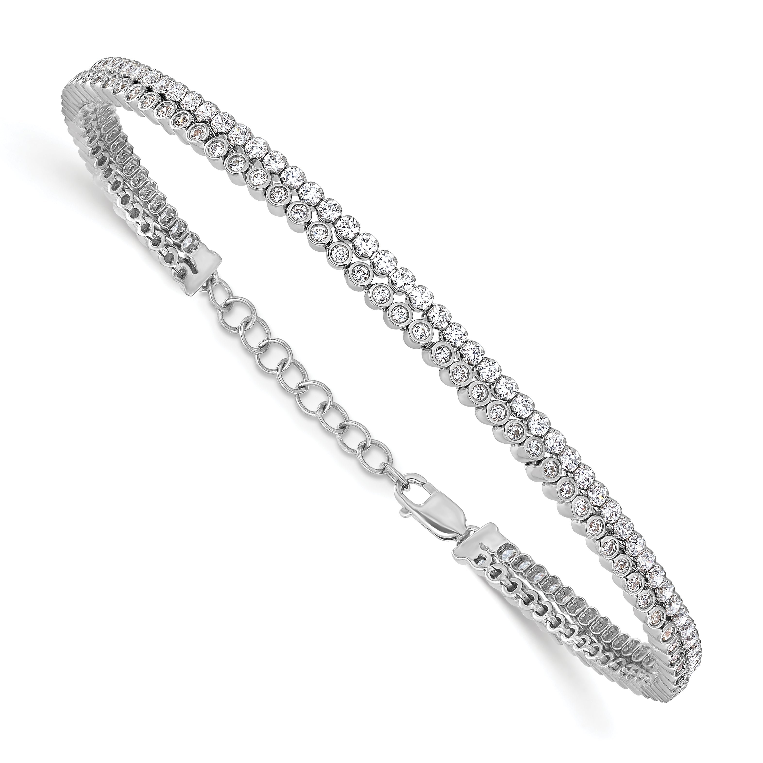 14k White Gold 2 7/8 carat Lab Grown Diamond VS/SI+ G+ Double Strand 7 inch with 1 inch extention Bracelet