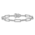 14K White Gold Polished Complete 1.4 carat Diamond Paperclip Link 7 inch Bracelet - Sophia Jewelers