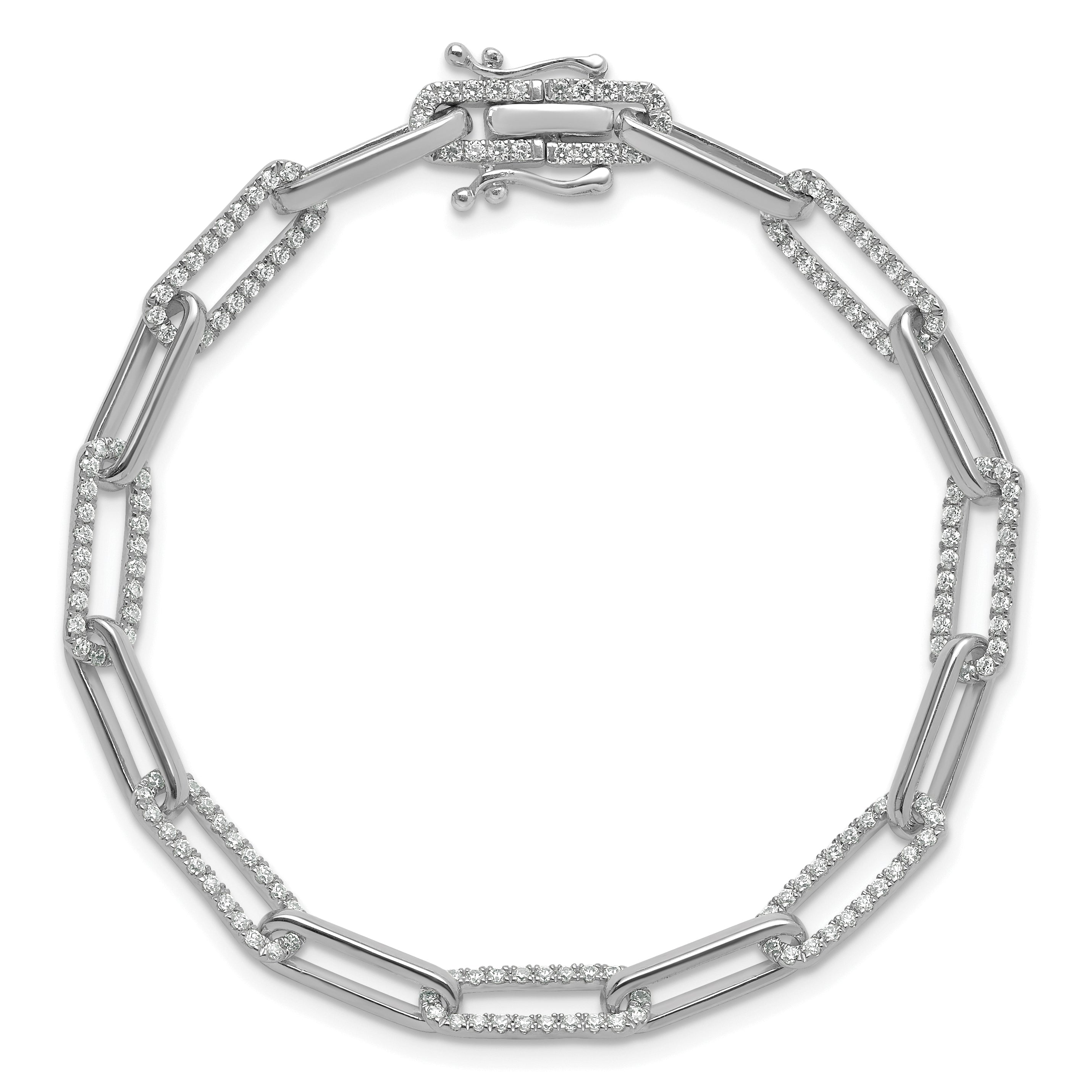 14K White Gold Polished Complete 1.4 carat Diamond Paperclip Link 7 inch Bracelet - Sophia Jewelers