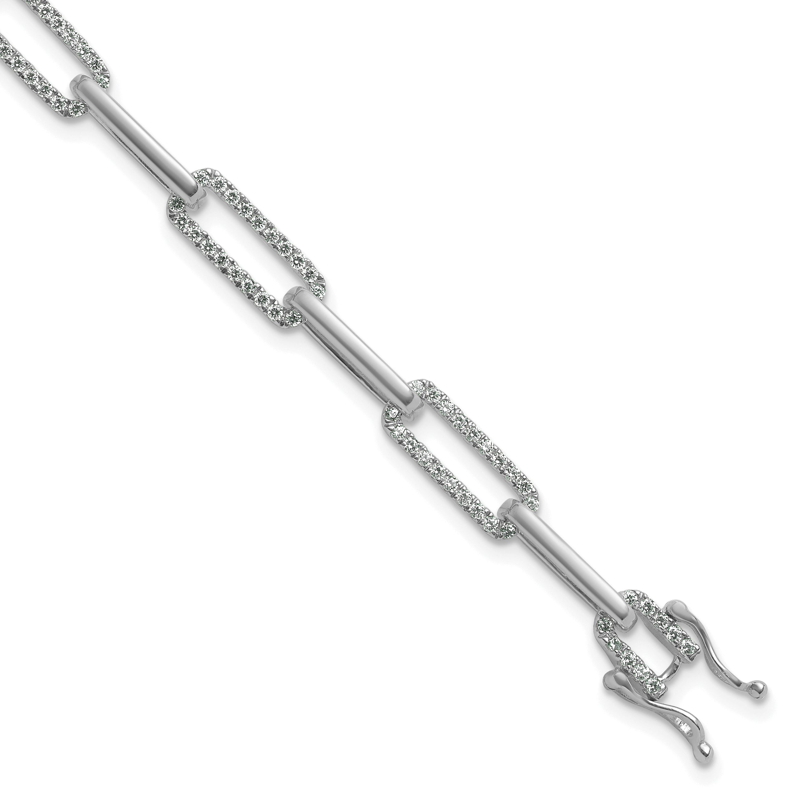 14K White Gold Polished Complete 1.4 carat Diamond Paperclip Link 7 inch Bracelet - Sophia Jewelers Main image