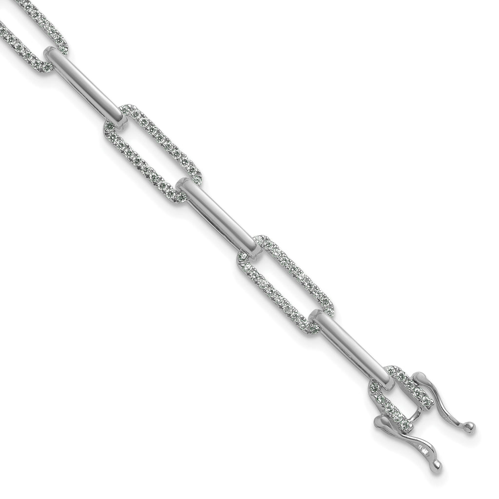 14K White Gold Polished Complete 1.4 carat Diamond Paperclip Link 7 inch Bracelet - Sophia Jewelers