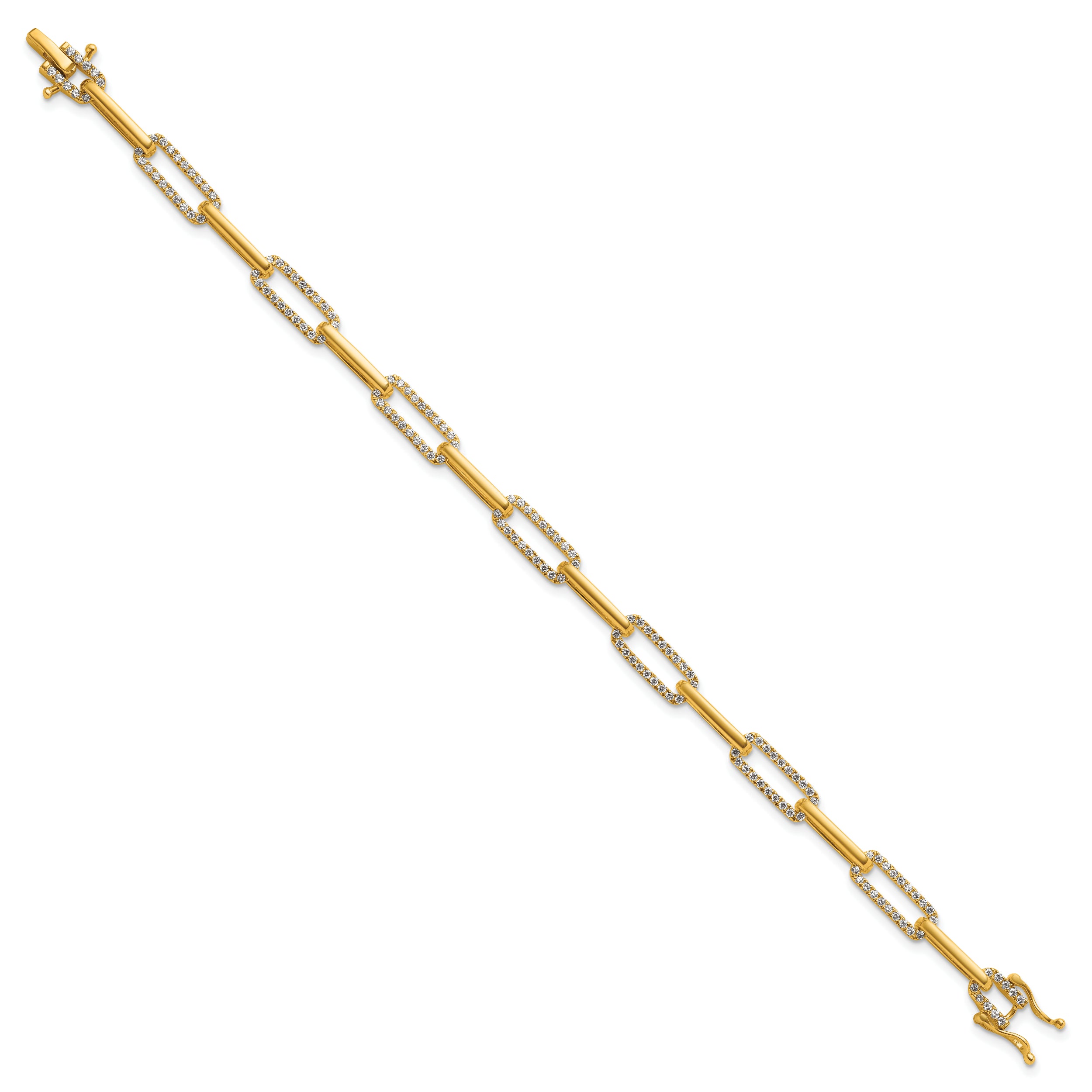 14K Polished Complete 1.4 carat Diamond Paperclip Link 7 inch Bracelet
