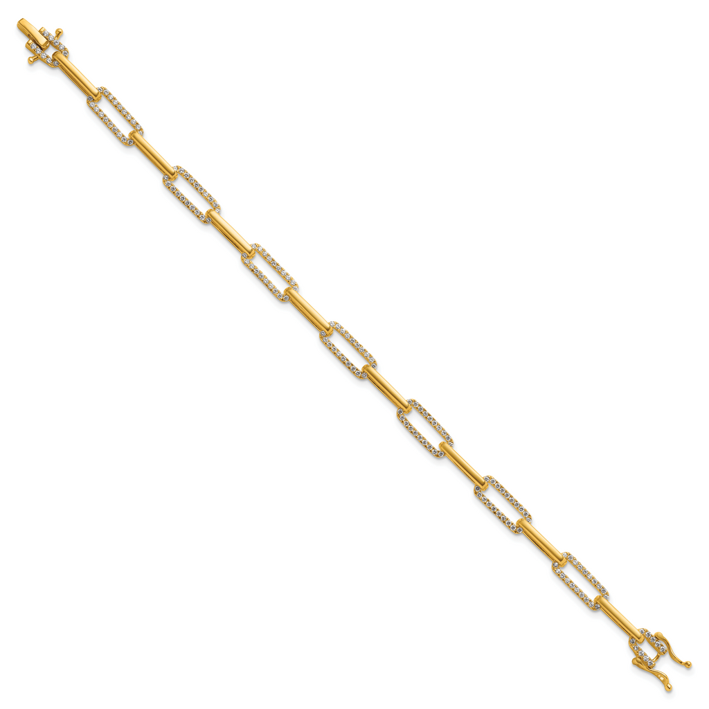 14K Polished Complete 1.4 carat Diamond Paperclip Link 7 inch Bracelet