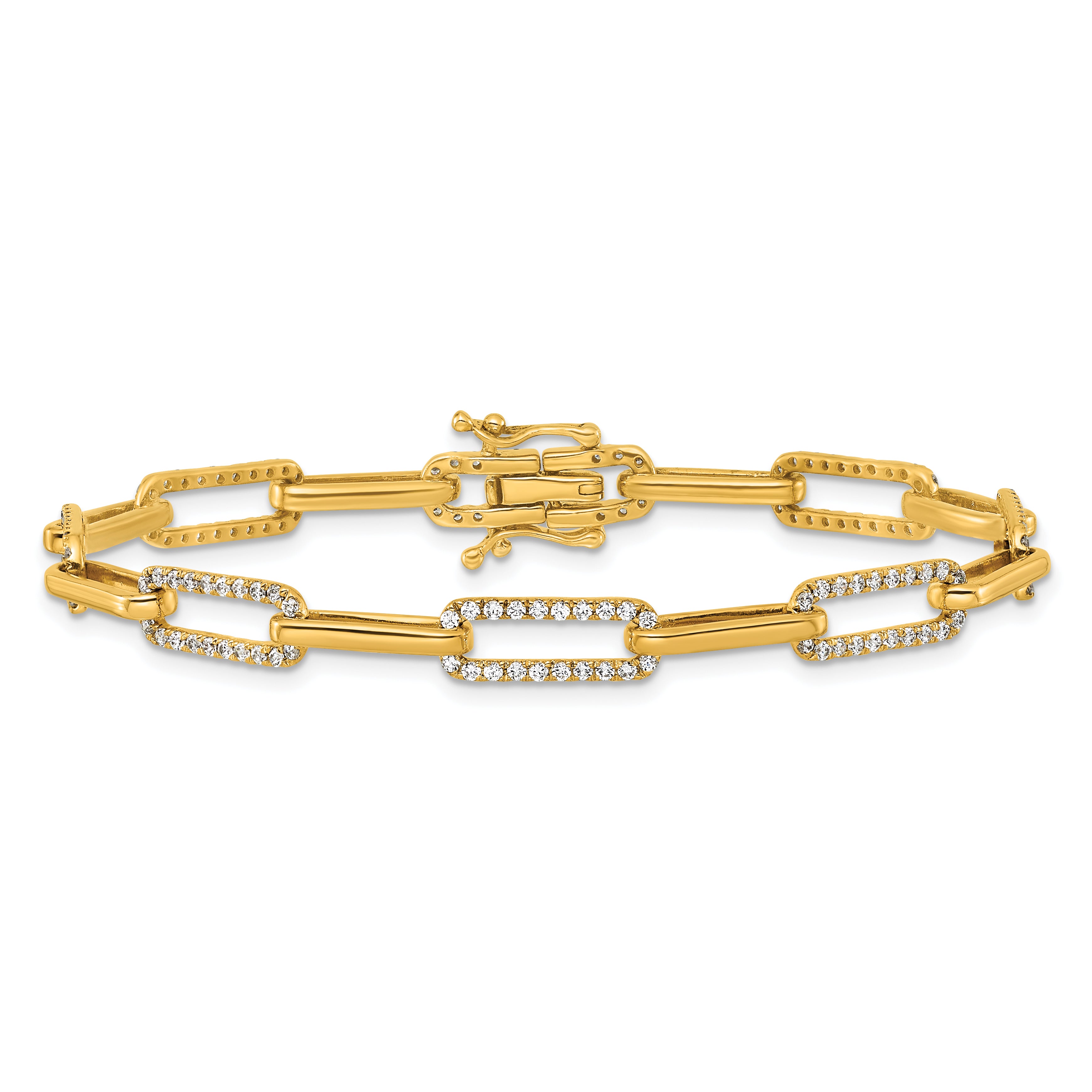 14K Polished Complete 1.4 carat Diamond Paperclip Link 7 inch Bracelet