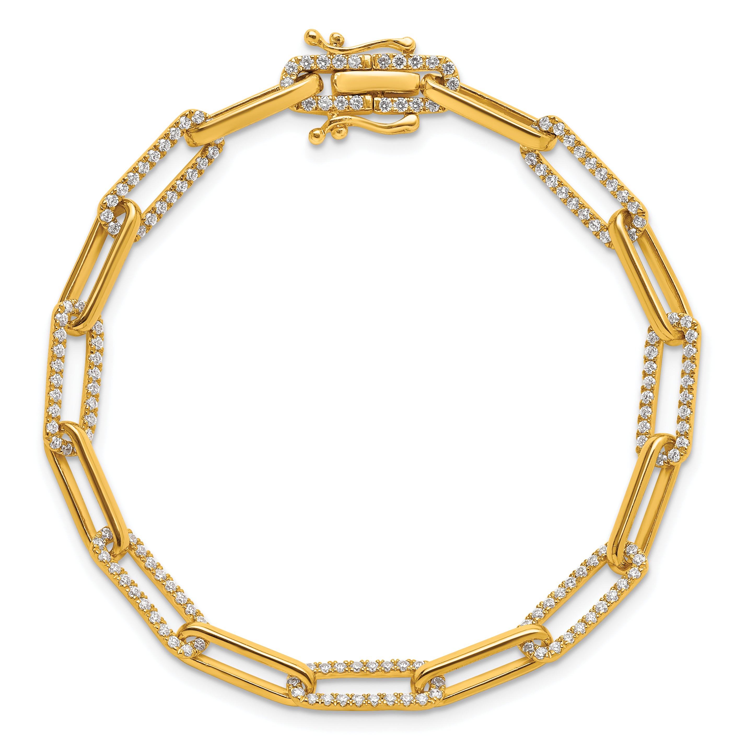14K Polished Complete 1.4 carat Diamond Paperclip Link 7 inch Bracelet