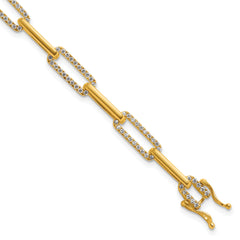 14K Polished Complete 1.4 carat Diamond Paperclip Link 7 inch Bracelet