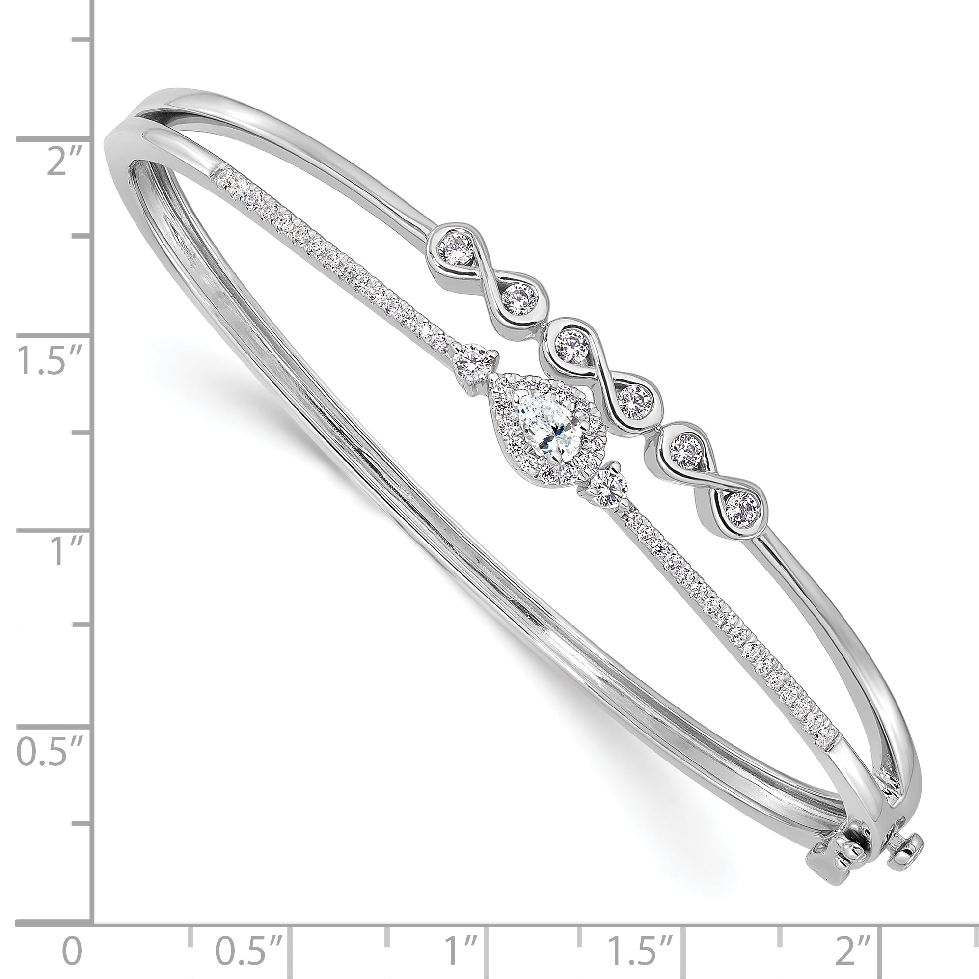 14k White Gold 3/4 carat Lab Grown Diamond VS/SI+ G+ Double Strand Infinity and Pear Bangle Bracelet