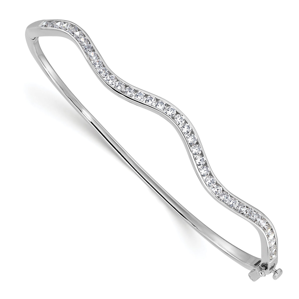 Lab-Grown Diamond Wavy Bangle Bracelet in 14K White Gold, 2.8mm (1 1/4 ct. tw.) - Sophia Jewelers Main image