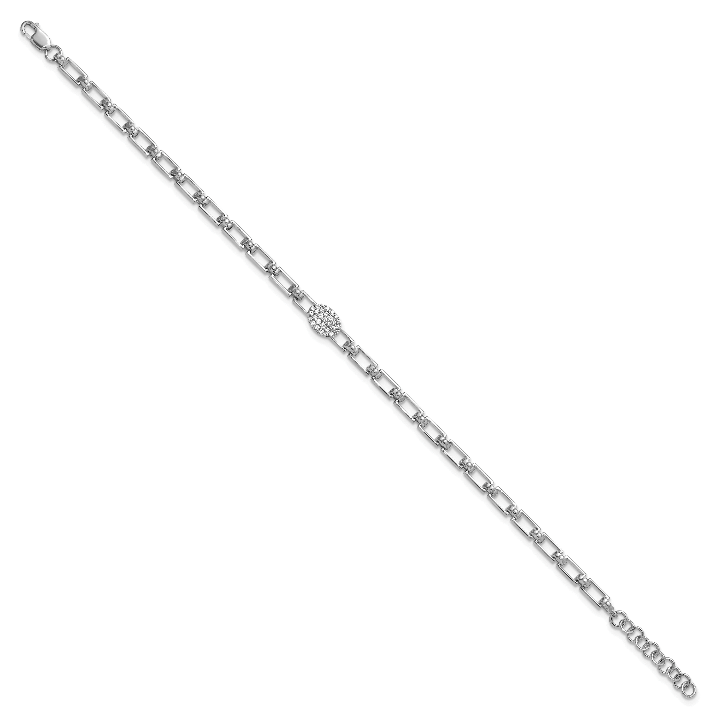 14K White Gold Polished Complete 1/8 carat Diamond Oval Cluster Fancy Link 7 inch Bracelet with 1 inch Extender Secondary image