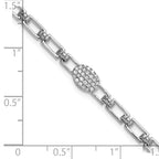 14K White Gold Polished Complete 1/8 carat Diamond Oval Cluster Fancy Link 7 inch Bracelet with 1 inch Extender