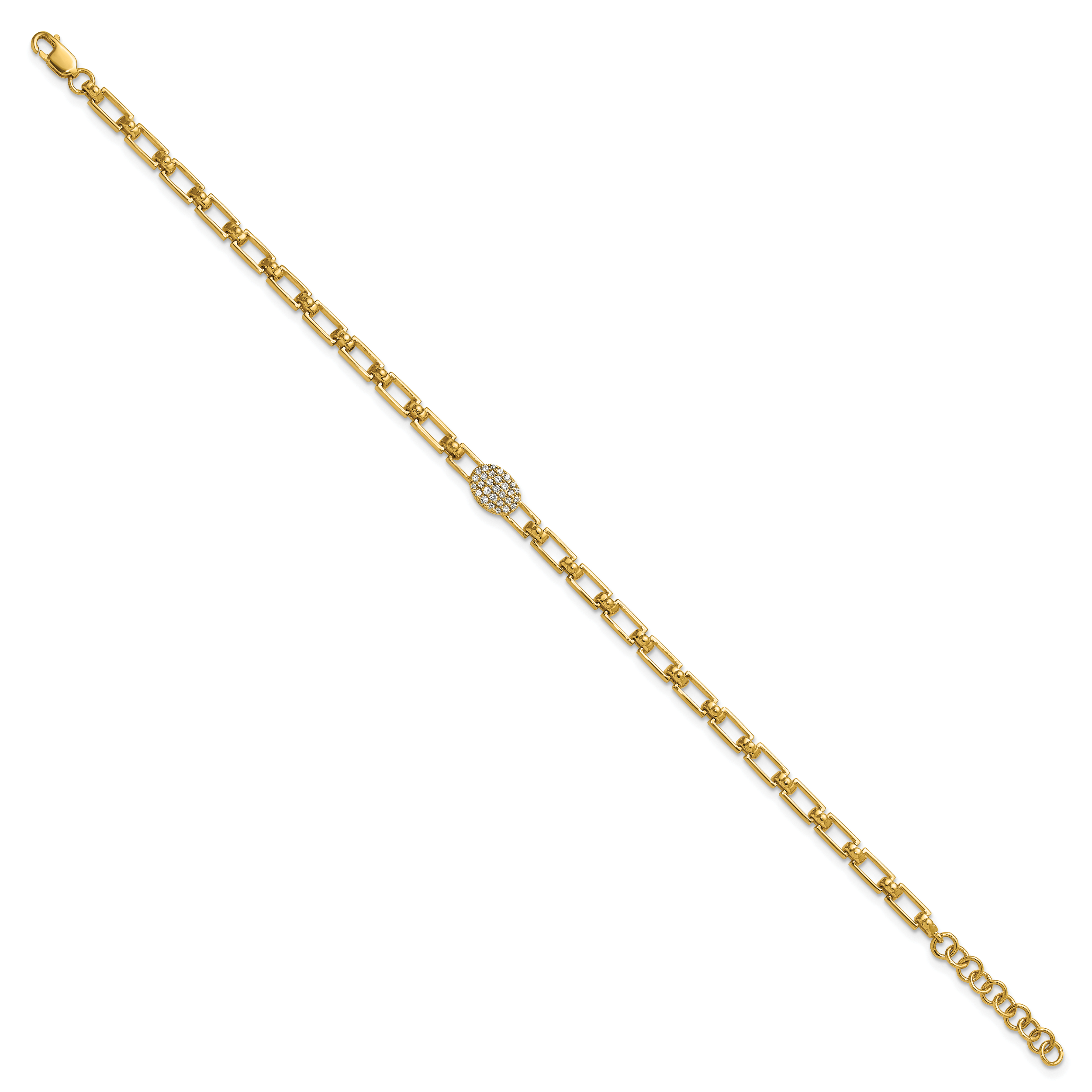 14K Polished Complete 1/8 carat Diamond Oval Cluster Fancy Link 7 inch Bracelet with 1 inch Extender Secondary image