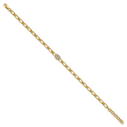 14K Polished Complete 1/8 carat Diamond Oval Cluster Fancy Link 7 inch Bracelet with 1 inch Extender