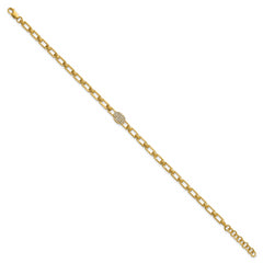 14K Polished Complete 1/8 carat Diamond Oval Cluster Fancy Link 7 inch Bracelet with 1 inch Extender