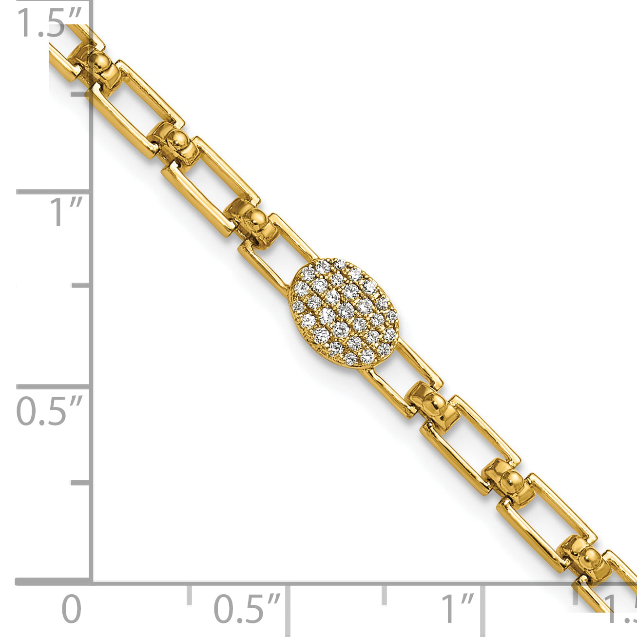 14K Polished Complete 1/8 carat Diamond Oval Cluster Fancy Link 7 inch Bracelet with 1 inch Extender