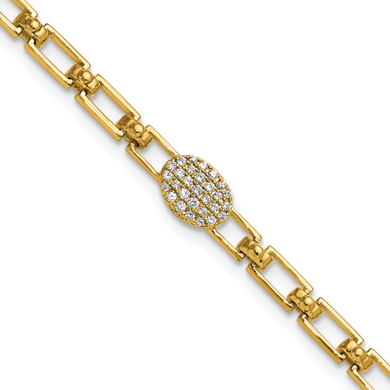 14K Polished Complete 1/8 carat Diamond Oval Cluster Fancy Link 7 inch Bracelet with 1 inch Extender Main image