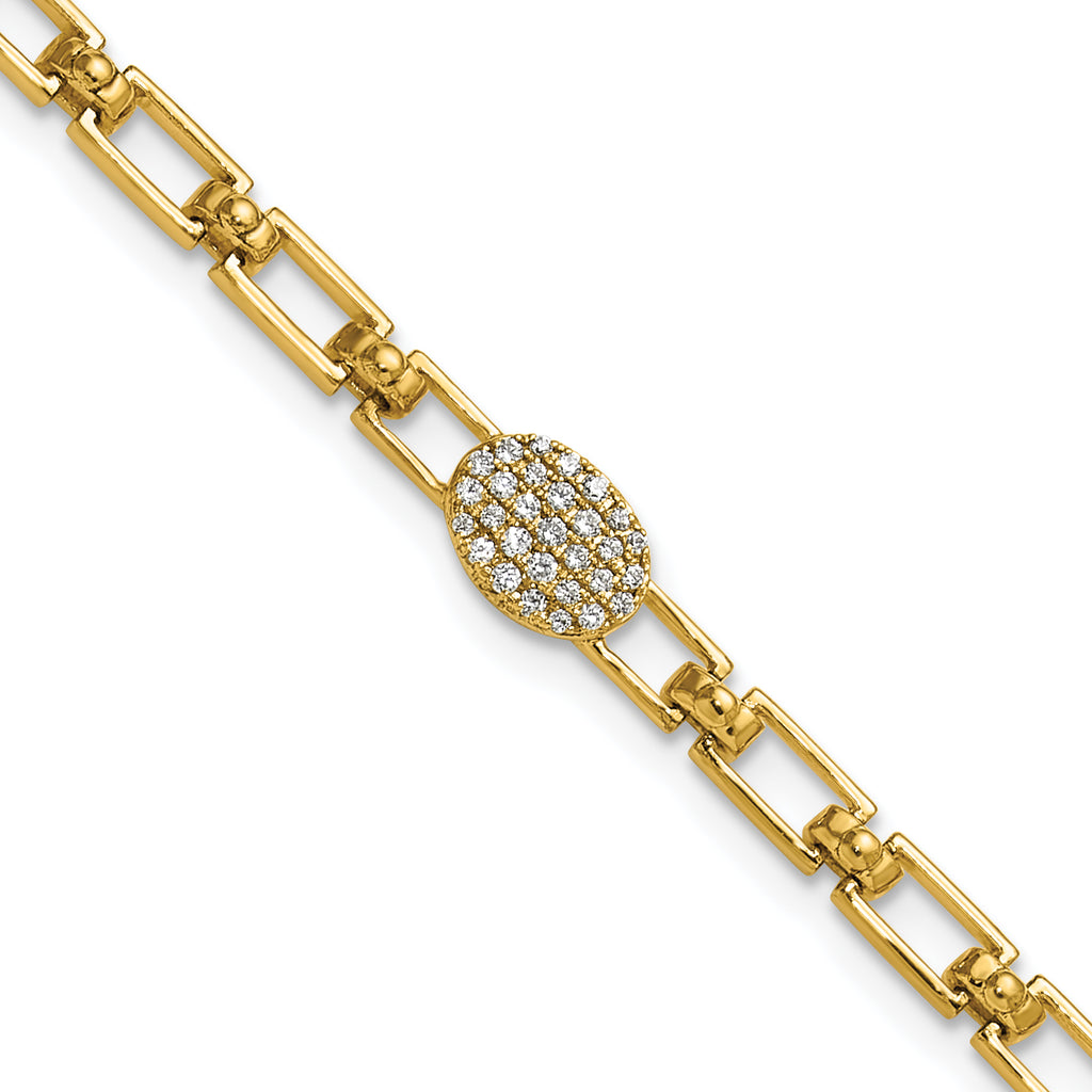 14K Polished Complete 1/8 carat Diamond Oval Cluster Fancy Link 7 inch Bracelet with 1 inch Extender