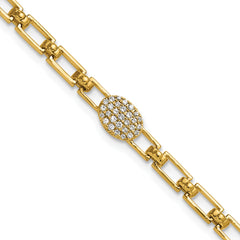 14K Polished Complete 1/8 carat Diamond Oval Cluster Fancy Link 7 inch Bracelet with 1 inch Extender