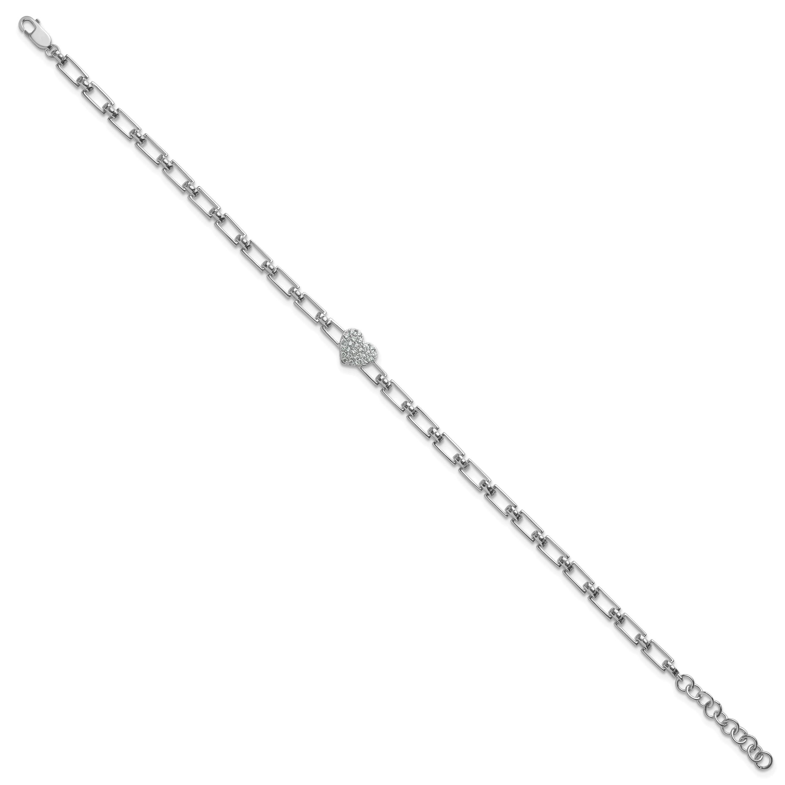 14K White Gold Polished Complete 1/6 carat Diamond Heart Cluster Fancy Link 7 inch Bracelet with 1 inch Extender Secondary image