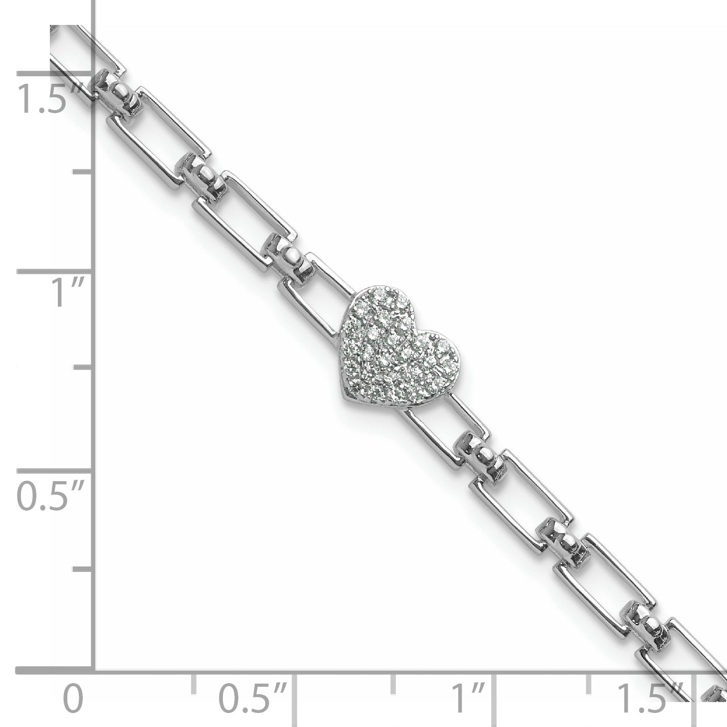 14K White Gold Polished Complete 1/6 carat Diamond Heart Cluster Fancy Link 7 inch Bracelet with 1 inch Extender
