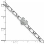 14K White Gold Polished Complete 1/6 carat Diamond Heart Cluster Fancy Link 7 inch Bracelet with 1 inch Extender