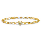 14K Polished Complete 1/6 carat Diamond Heart Cluster Fancy Link 7 inch Bracelet with 1 inch Extender