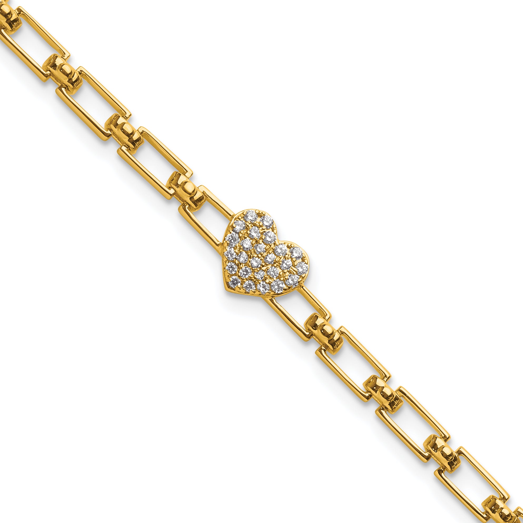 14K Polished Complete 1/6 carat Diamond Heart Cluster Fancy Link 7 inch Bracelet with 1 inch Extender Main image