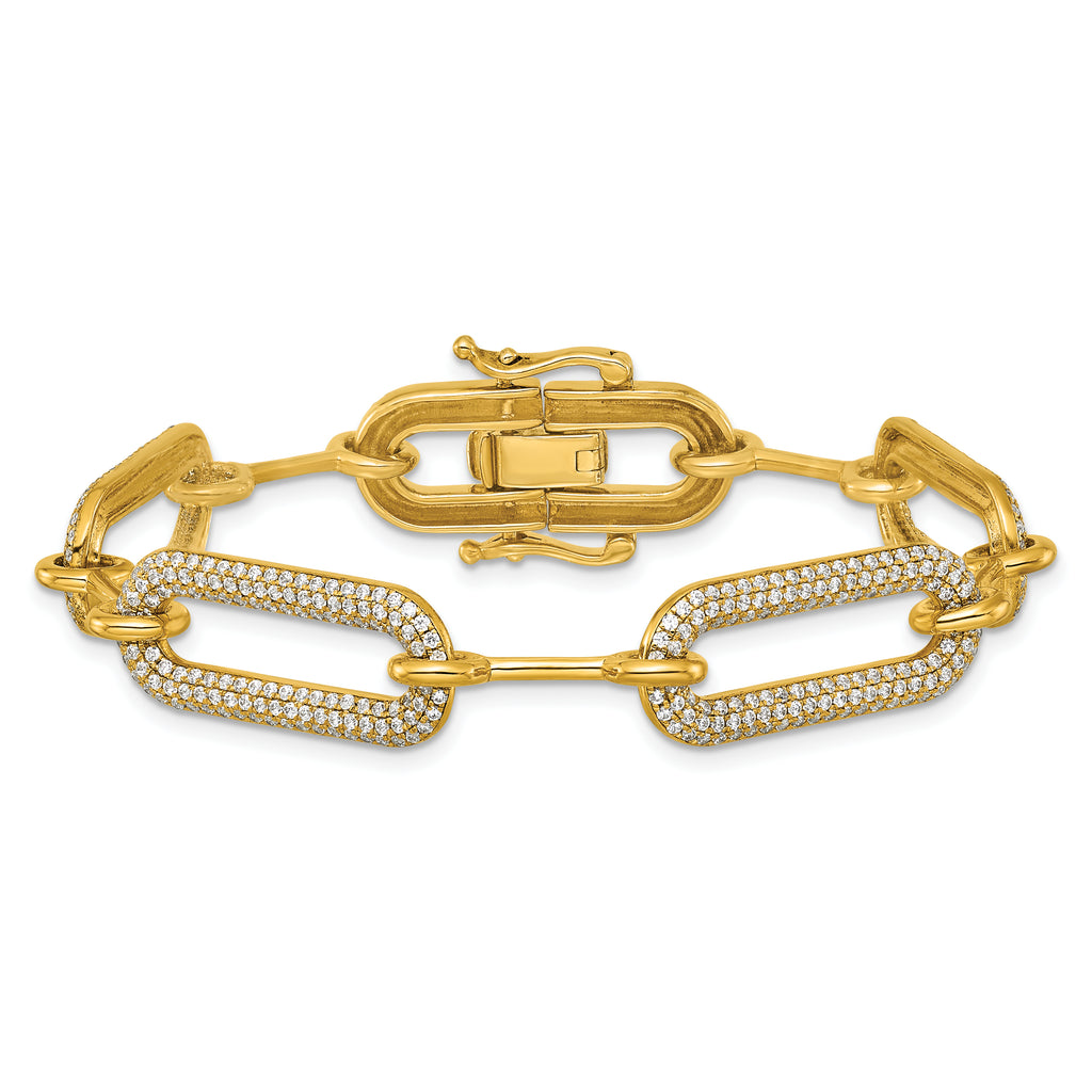 14K Polished Complete 3.25 carat Diamond Paperclip Link 7 inch Bracelet