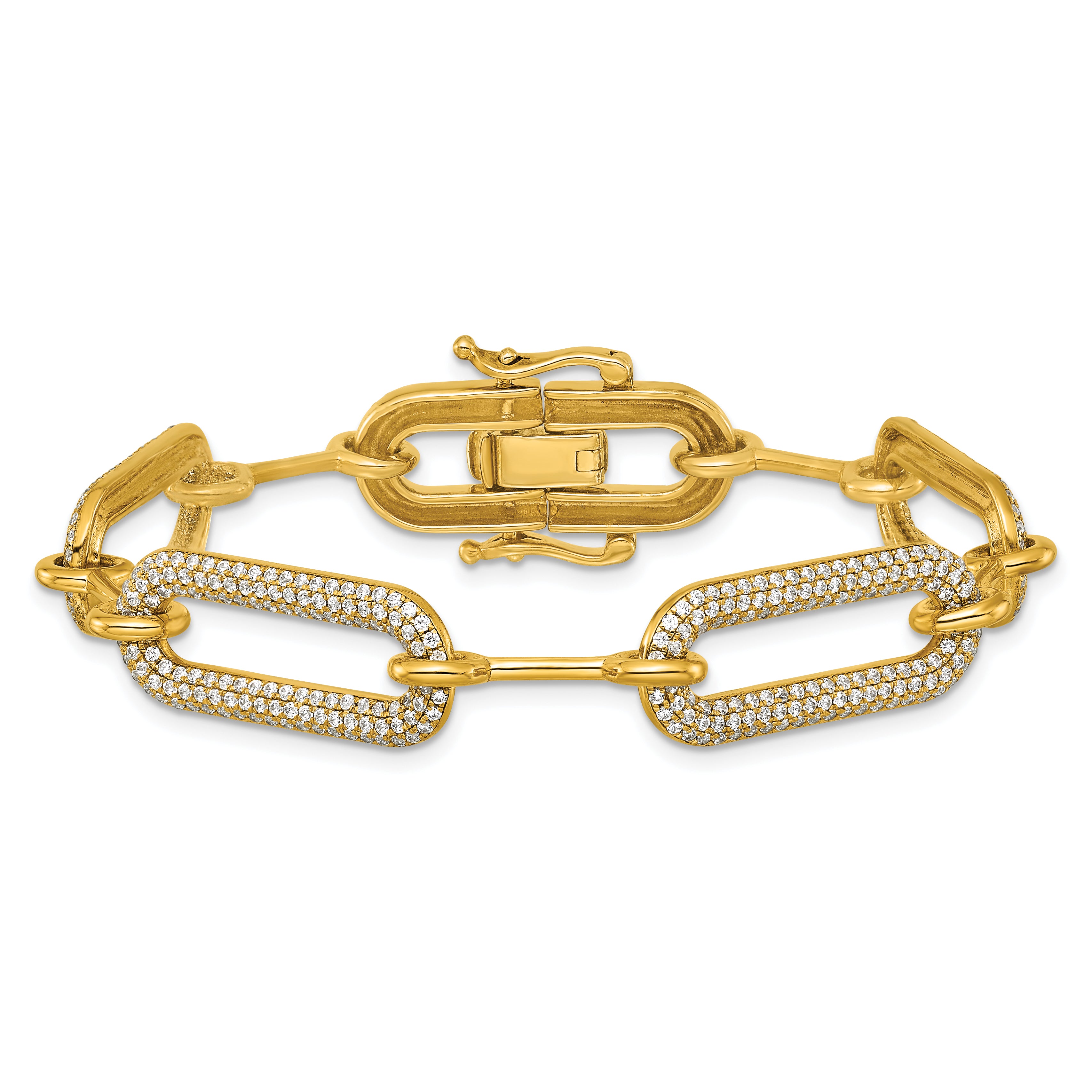 14K Polished Complete 3.25 carat Diamond Paperclip Link 7 inch Bracelet