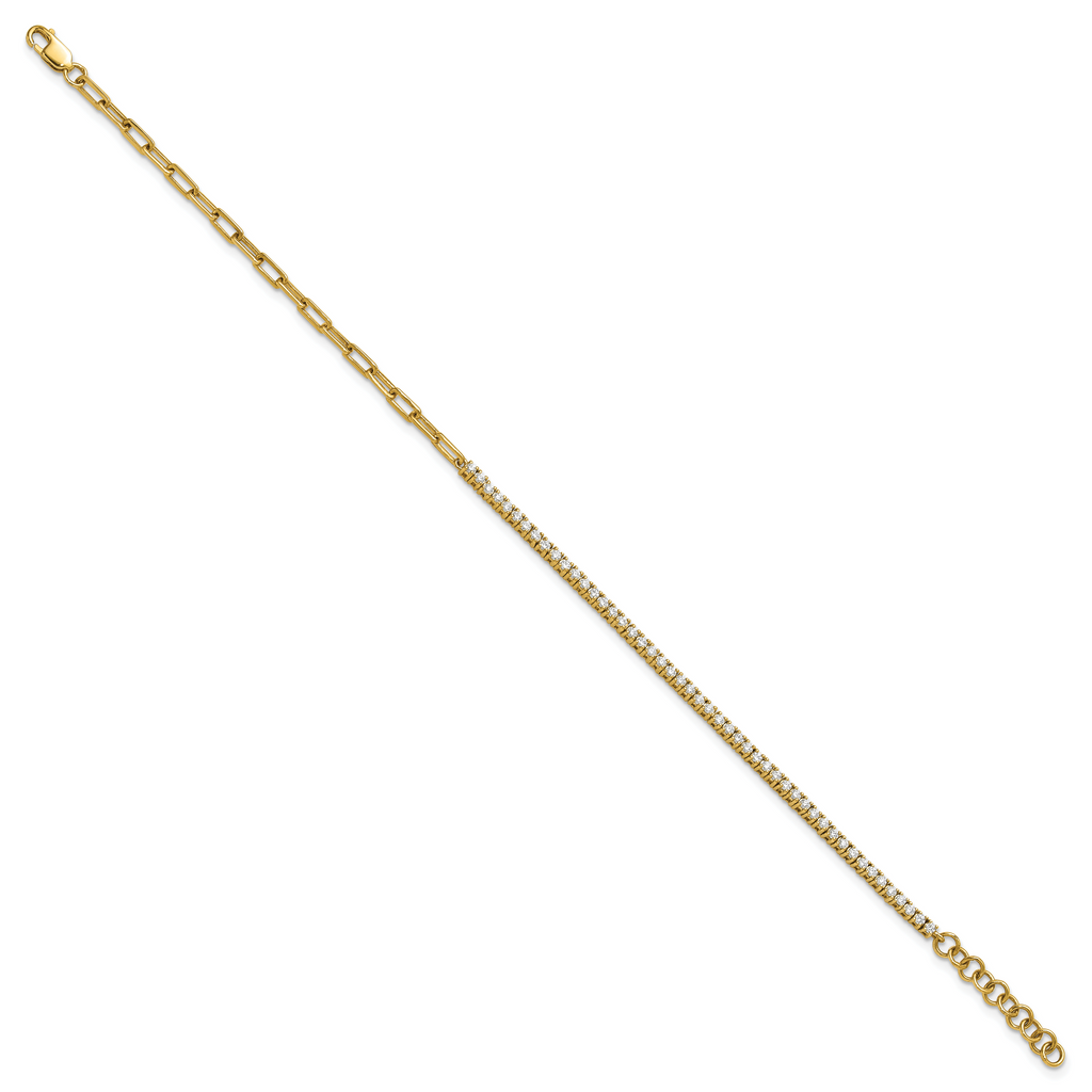 14K Polished Complete 3/4 carat Diamond Paperclip Link 7 inch Bracelet with 1 inch Extender