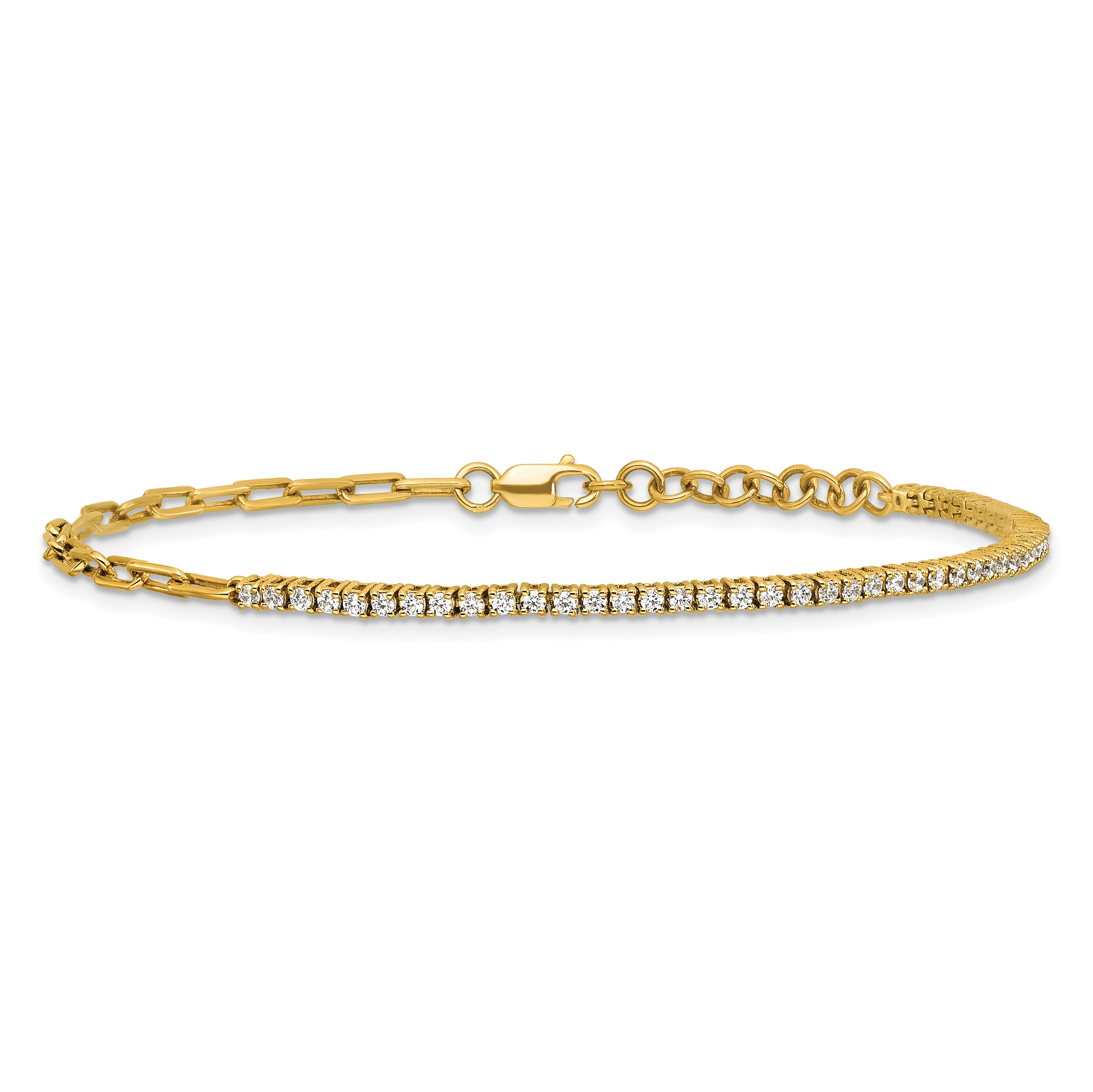 14K Polished Complete 3/4 carat Diamond Paperclip Link 7 inch Bracelet with 1 inch Extender