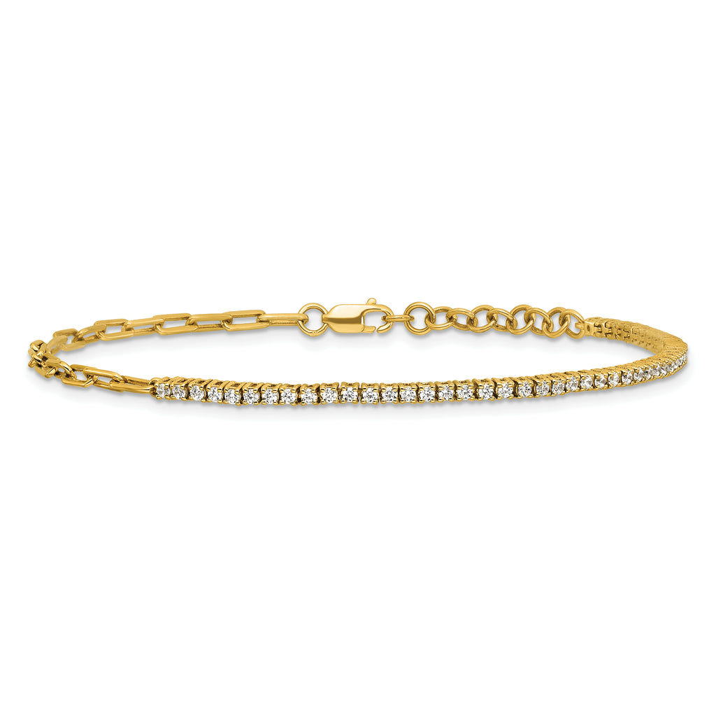14K Polished Complete 3/4 carat Diamond Paperclip Link 7 inch Bracelet with 1 inch Extender