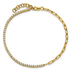 14K Polished Complete 3/4 carat Diamond Paperclip Link 7 inch Bracelet with 1 inch Extender