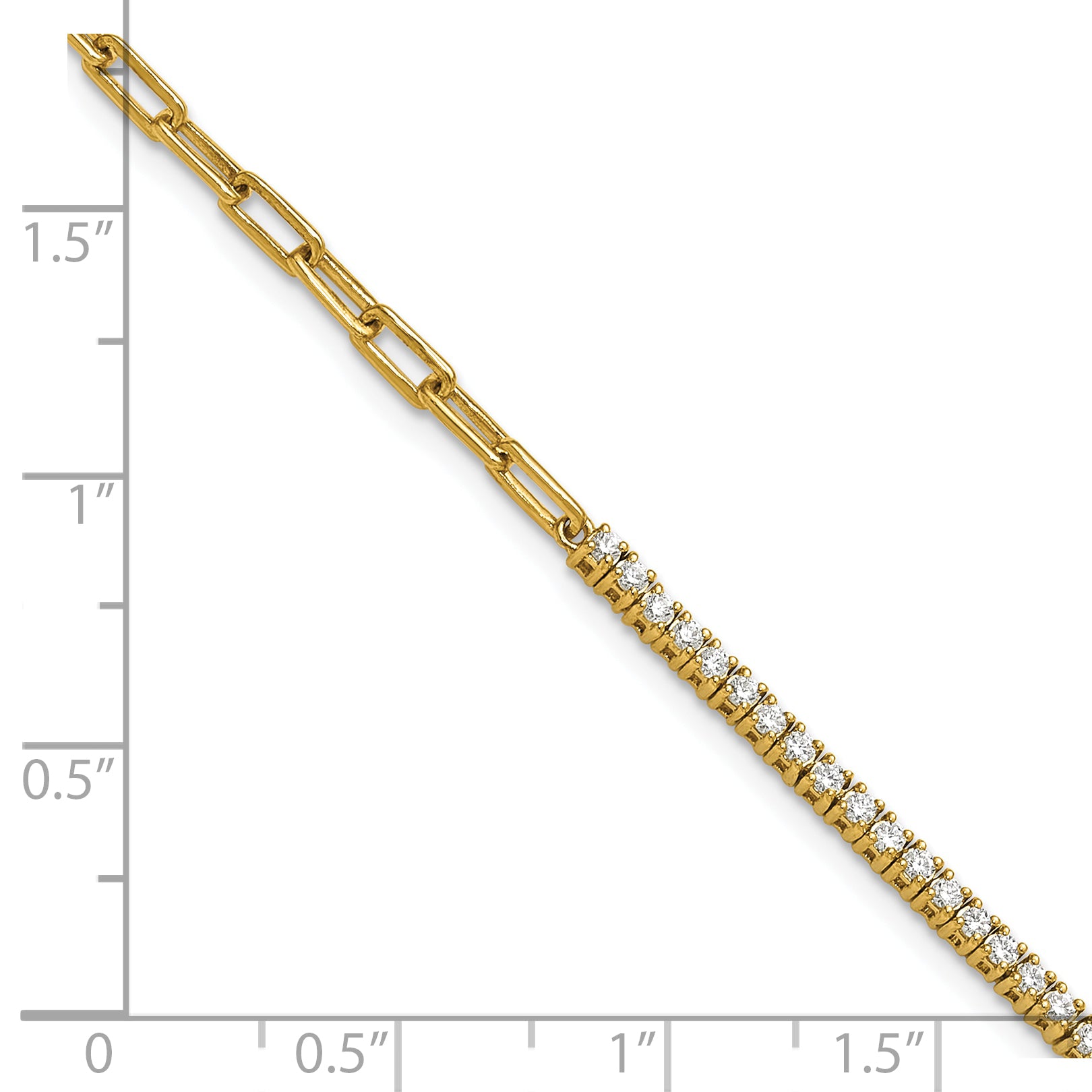 14K Polished Complete 3/4 carat Diamond Paperclip Link 7 inch Bracelet with 1 inch Extender