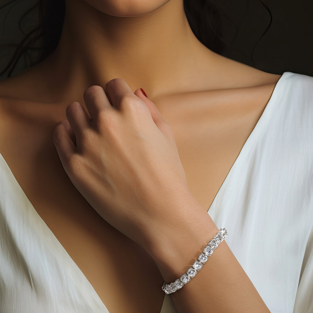 14k White Gold  25 carat Lab Grown Diamond VS+ F+ Complete Tennis Bracelet - Sophia Jewelers