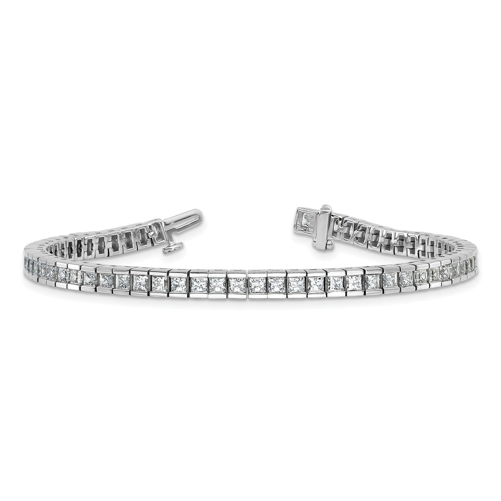 14k White Gold 7 carat Lab Grown Diamond VS/SI+ G+ Complete Princess Bezel Set Tennis Bracelet
