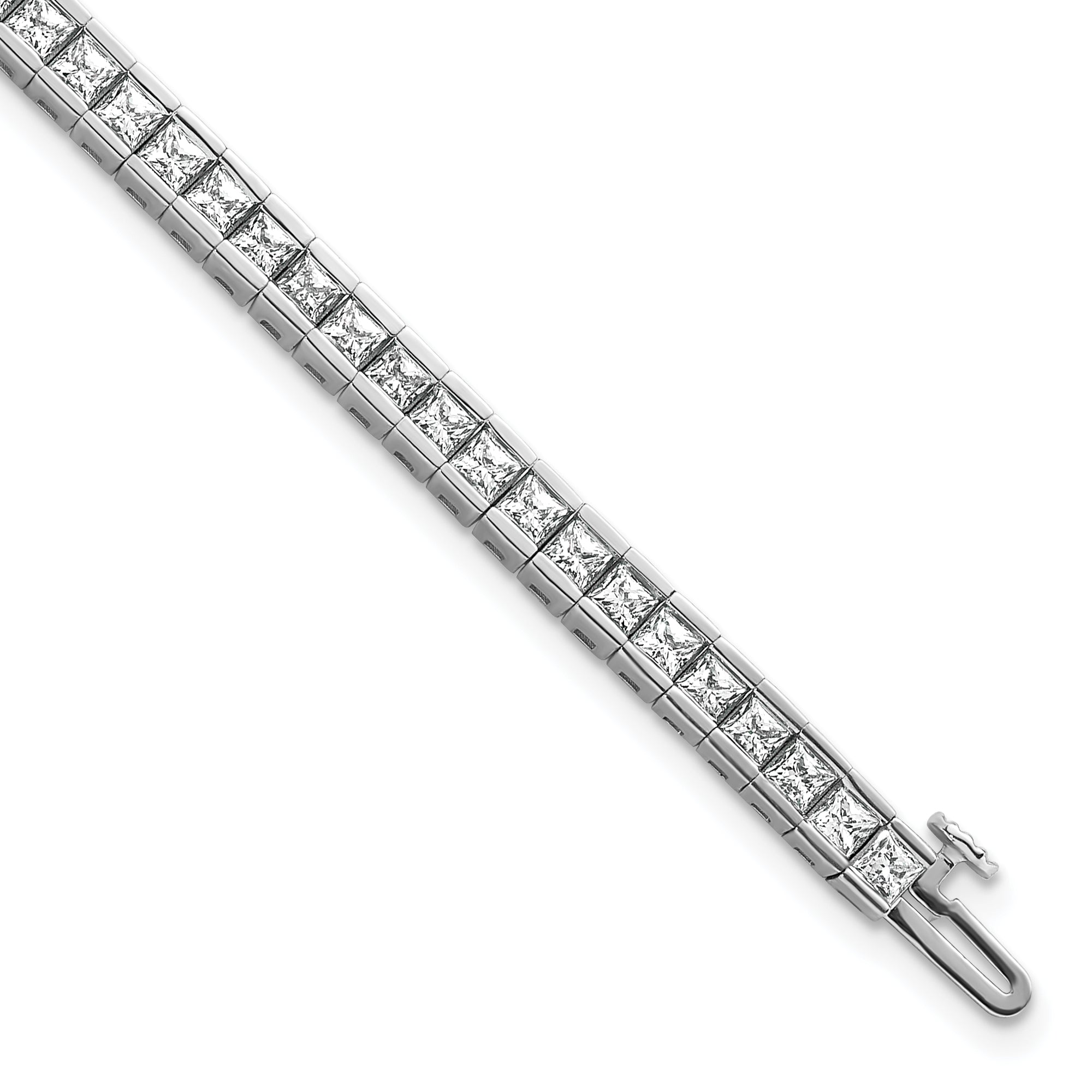 14k White Gold 7 carat Lab Grown Diamond VS/SI+ G+ Complete Princess Bezel Set Tennis Bracelet Main image