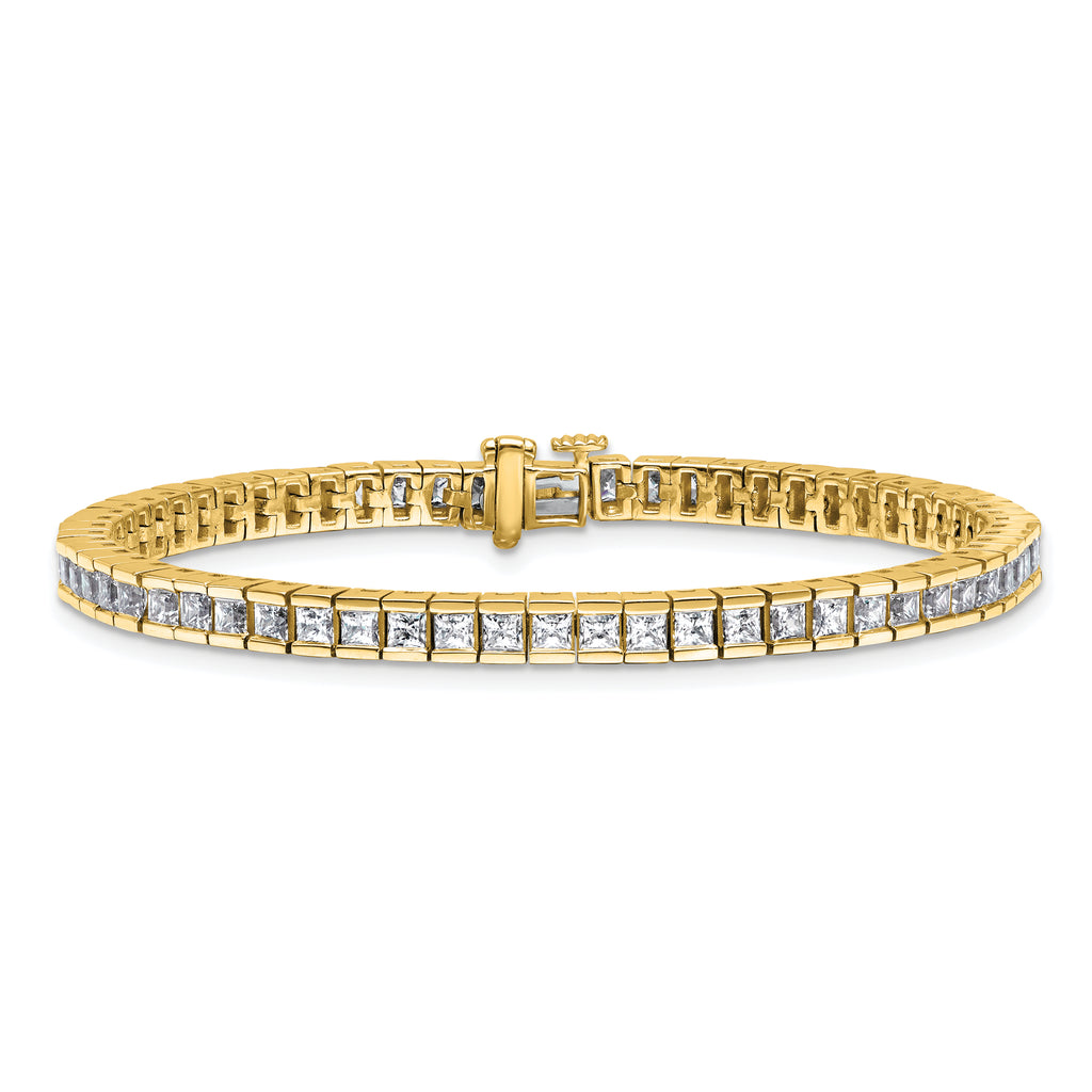 14k 7 carat Lab Grown Diamond VS/SI+ G+ Complete Princess Bezel Set Tennis Bracelet