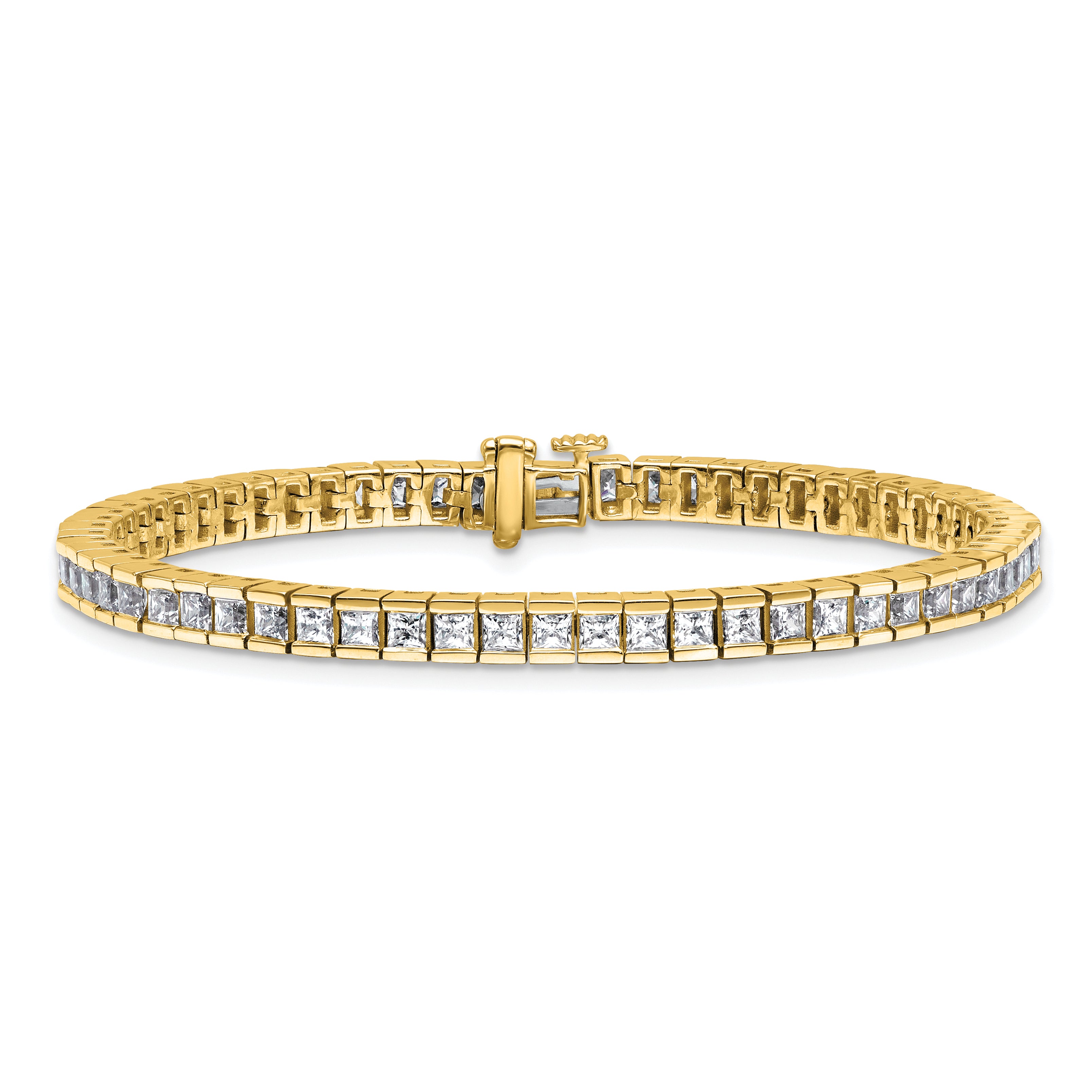 14k 7 carat Lab Grown Diamond VS/SI+ G+ Complete Princess Bezel Set Tennis Bracelet