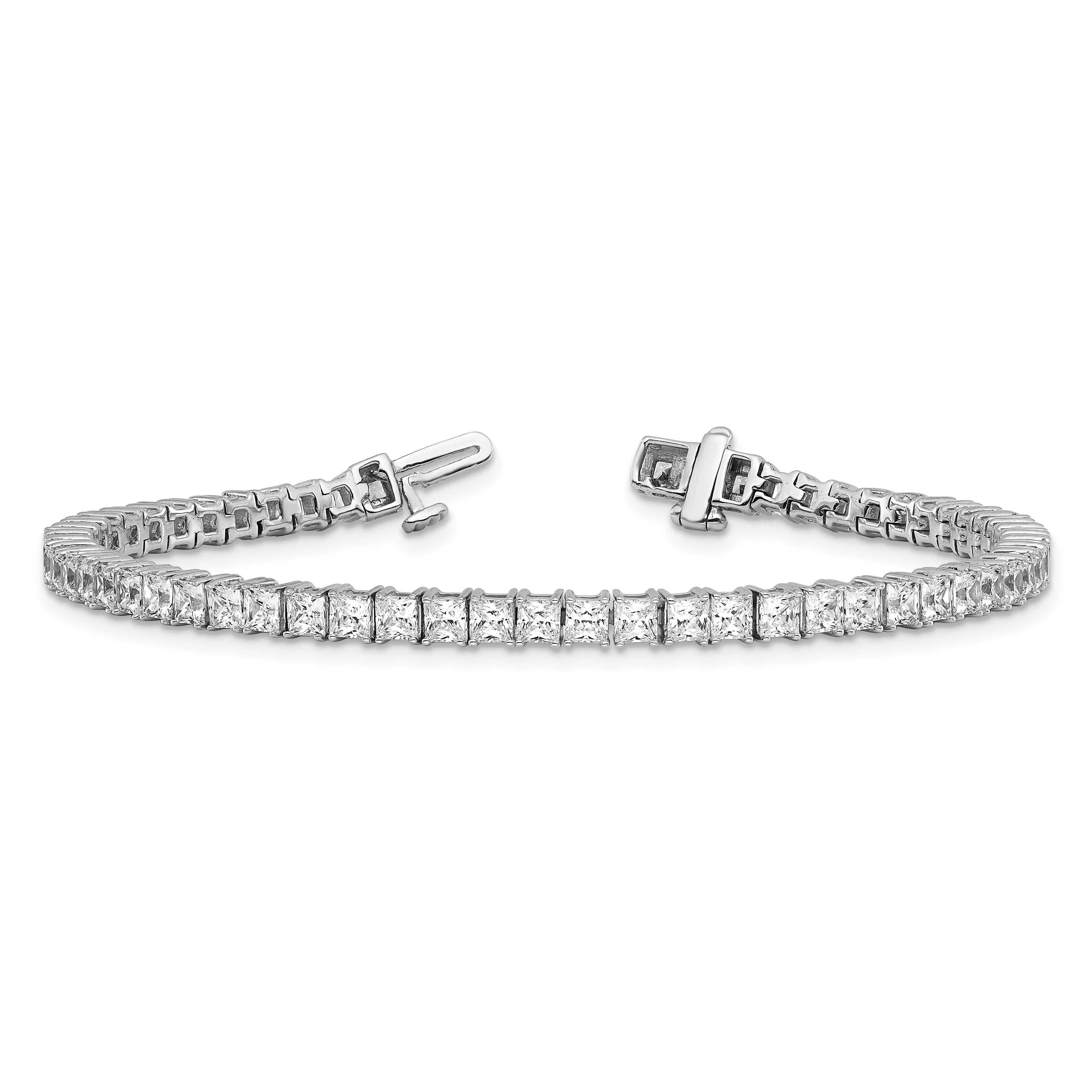 14k White Gold 7 carat Lab Grown Diamond VS+ F+ Complete Princess Prong Set Tennis Bracelet - Sophia Jewelers