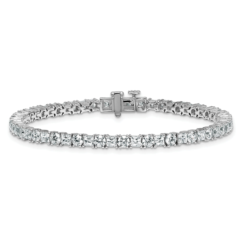 14k White Gold 7 carat Lab Grown Diamond VS+ F+ Complete Princess and Round Tennis Bracelet - Sophia Jewelers