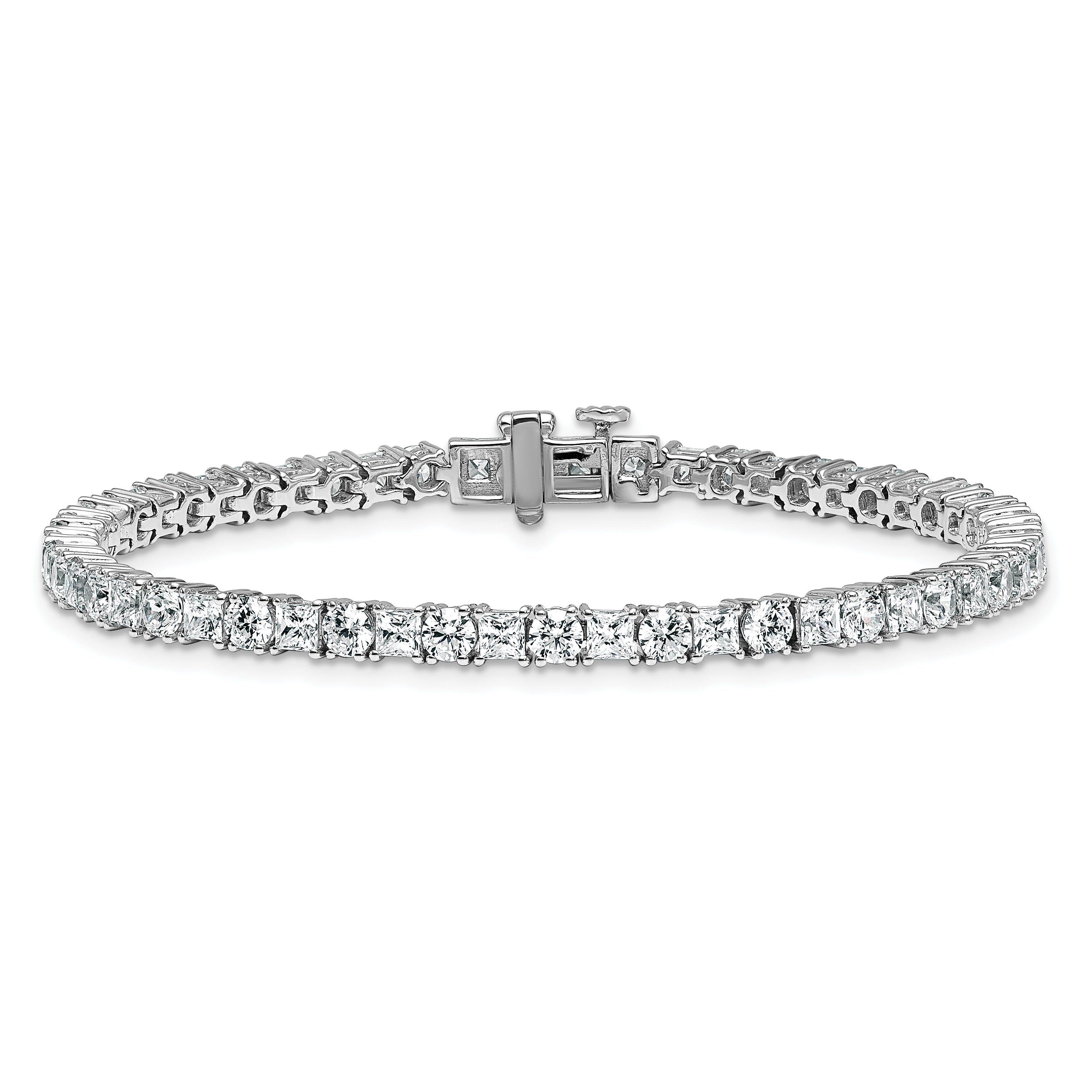 14k White Gold 7 carat Lab Grown Diamond VS/SI+ G+ Complete Princess and Round Tennis Bracelet Secondary image