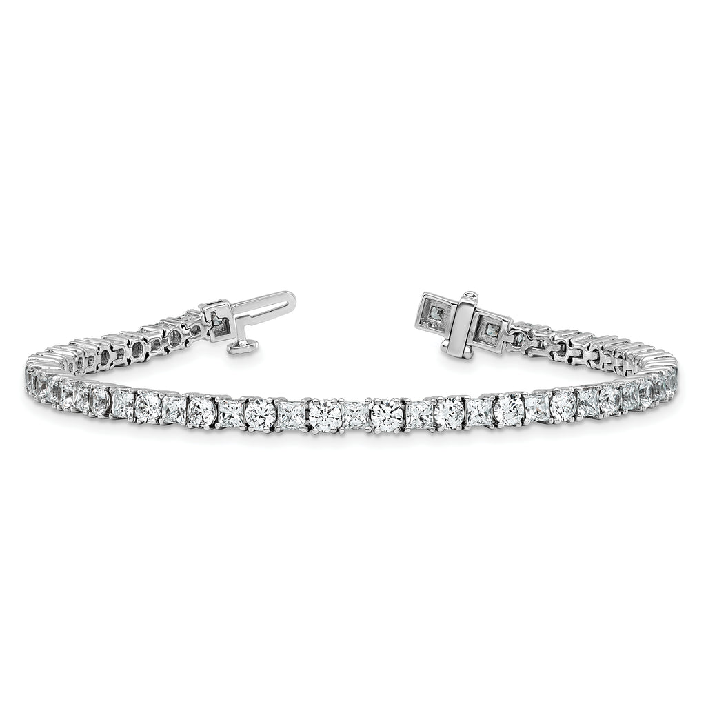 14k White Gold 7 carat Lab Grown Diamond VS/SI+ G+ Complete Princess and Round Tennis Bracelet - Sophia Jewelers