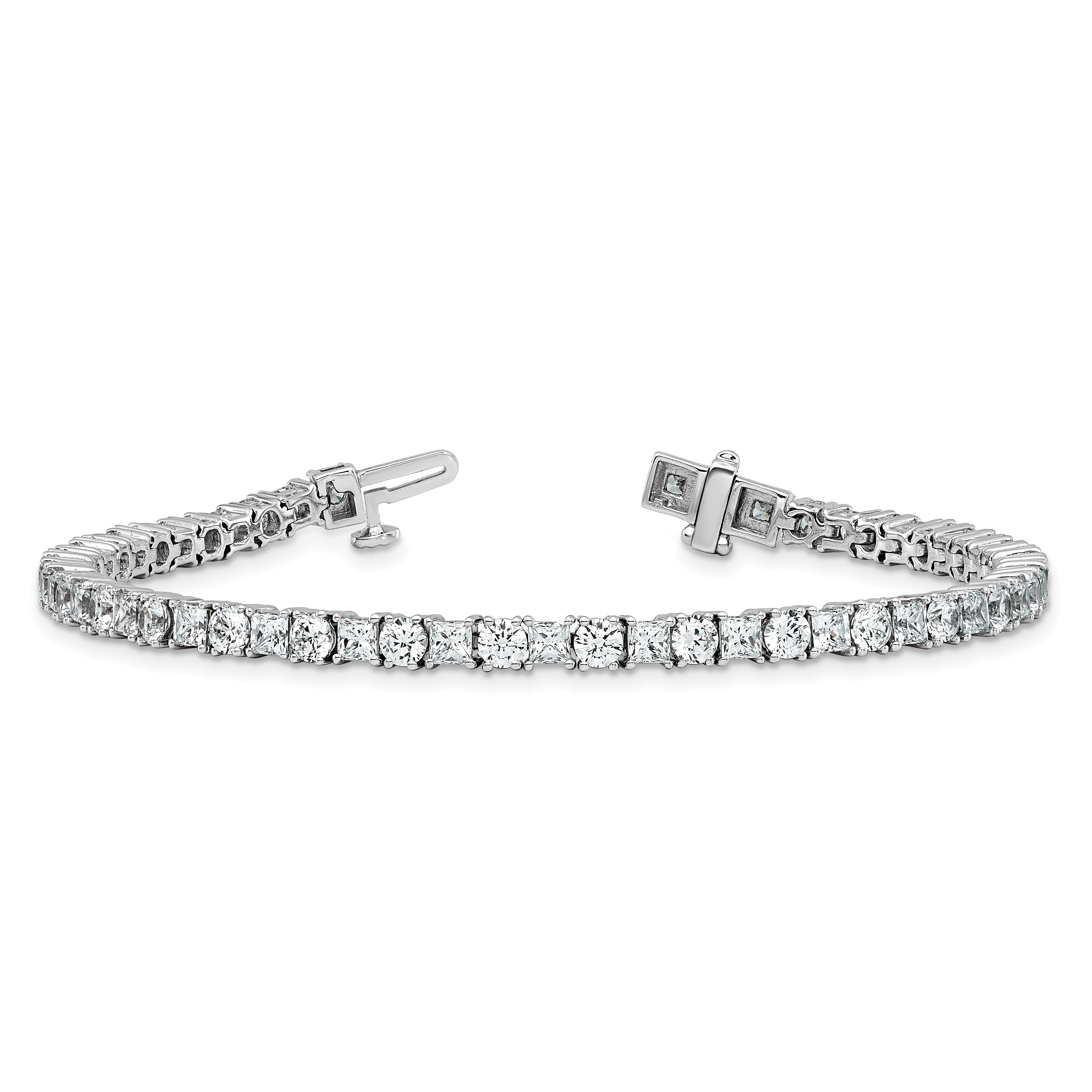 14k White Gold 7 carat Lab Grown Diamond VS/SI+ G+ Complete Princess and Round Tennis Bracelet - Sophia Jewelers