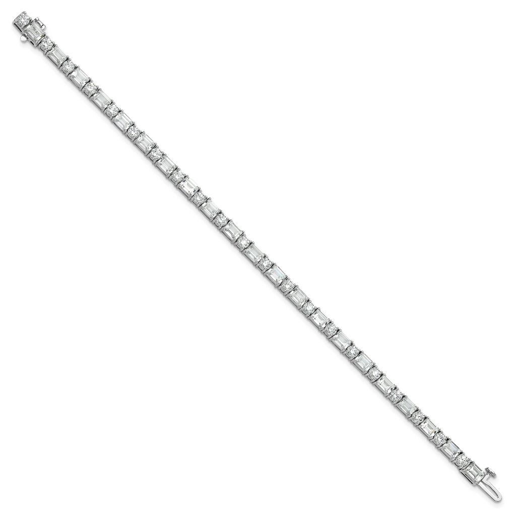 14k White Gold 10 carat Lab Grown Diamond VS+ F+ Complete Emerald and Round Tennis Bracelet - Sophia Jewelers